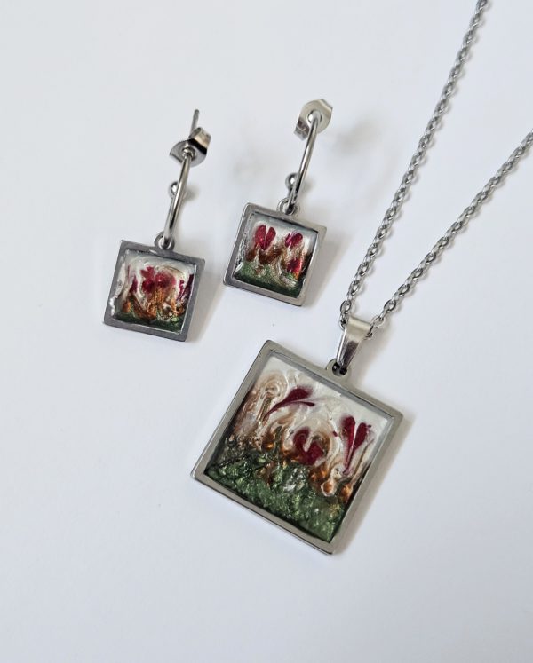 Carré Floral 2x2 cm | Ensemble collier et boucles     -        Livraison gratuite