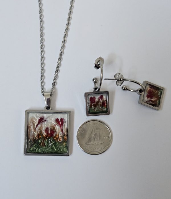 Carré Floral 2x2 cm | Ensemble collier et boucles     -        Livraison gratuite – Image 2